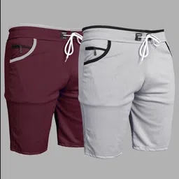 wereko Pack of 2 Solid Men Reversible Maroon, Silver Sports Shorts image 1