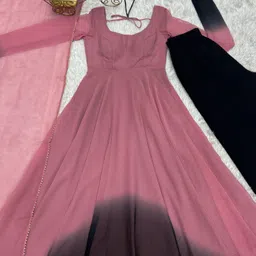 sajavat ethenic wear PURE SOFT FOX GEORGETTE FABRIC FULLY FLAIR ANARKALI,WITH DUPPTA SET AND PENT Ombre Anarkali Kurta, Bottom & Dupatta Set image 5