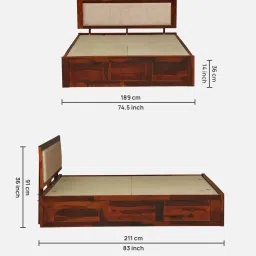 woodsworth from pepperfry Narvik Sheesham Wood King Size Bed In Honey Oak Finish With Box Storage image 2