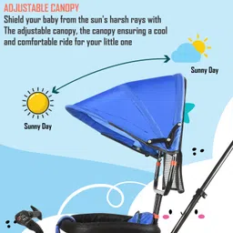 toyshoppee Tricycle Blue colour for Kids with Parent Handel ,180° seat rotation, Front or Back Basket with baby Canopy and sipper Tricycle for 12 months to 60 Months for Kids trikes Tricycle 4005 LIGHT BLUE Tricycle image 5