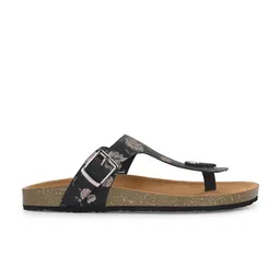 HERE&NOW Black & Brown Printed T-Strap Flats image 2