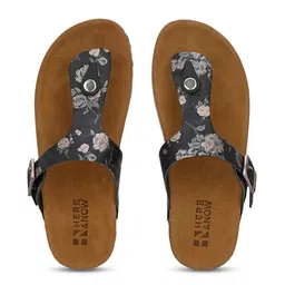 HERE&NOW Black & Brown Printed T-Strap Flats image 5