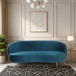casacraft from pepperfry Alure Velvet 3 Seater Sofa In Teal Blue Color-picture-38