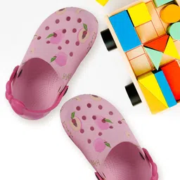 Yellow Bee Girls Apricot Printed Clogs-image-0