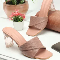 DressBerry Beige Textured Open Toe Block Heels-picture-49