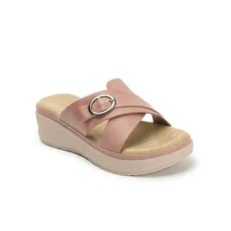 ICONICS Textured Open Toe Buckles Detail Flatform image 5