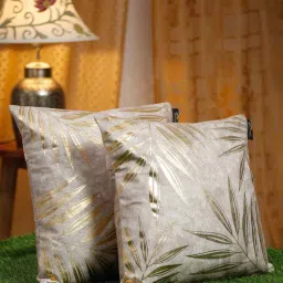 hosta homes Cream Velvet Floral 16X16 Inches Cushion Covers (Pack of 2) image 1