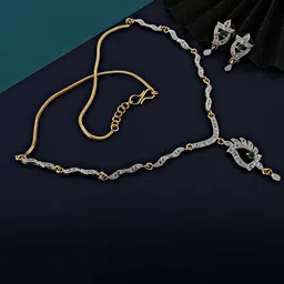 LUCKY JEWELLERY 18K Gold Plated American Diamond Green Jewellery Set-picture-14