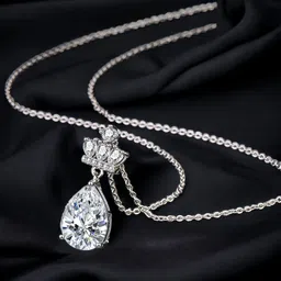 Designs & You Silver-Plated CZ Stone Studded Teardrop Shape Pendant With Chain-picture-15