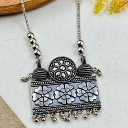 NAMAN ARTS Silver Plated Oxidised Beaded Necklace-picture-5