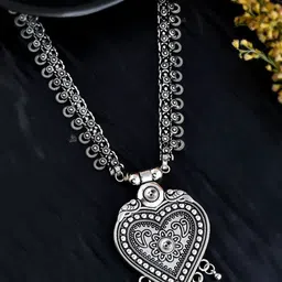 NAMAN ARTS Silver-Plated Oxidised Necklace-picture-35