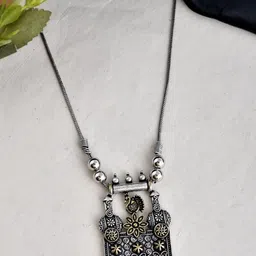NAMAN ARTS Gold & Silver Plated Oxidised & Beaded Necklace-image-4