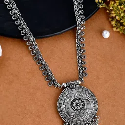 NAMAN ARTS Silver Plated Oxidised & Beaded Necklace-picture-29