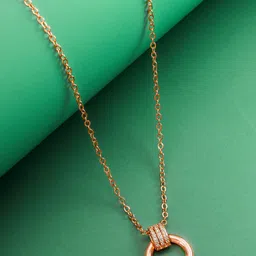 Aadita Rose Gold-Plated CZ Stone Studded Pendant With Chain-image-69