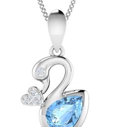 KUBERBOX Swan 18KT White Gold Diamond Aquamarine Studded Pendant-1.89gm-image-85