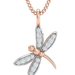 KUBERBOX Dragonfly 18KT Rose Gold Diamond Studded Pendant-0.44gm-picture-43