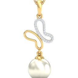 KUBERBOX Clara Fluttery 18KT Gold Diamond-Studded & Pearl Pendant- 0.77 gm-image-93