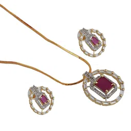 LUCKY JEWELLERY Gold Plated American Diamond Studded Jewellery Set image 5