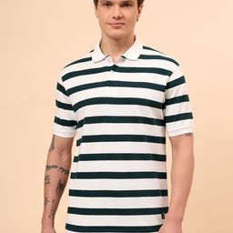 cantabil Men Striped Polo Neck Polycotton Black, White T-Shirt-picture-21