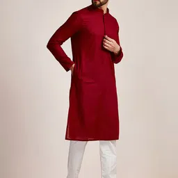 Manyavar Men Mandarin Collar Pure Cotton Kurta with Churidar image 4