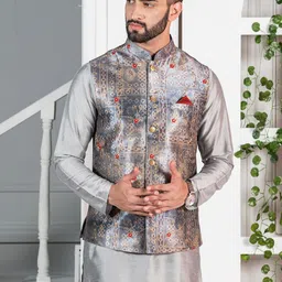 KISAH Men Grey Paisley Kurta with Churidar image 3