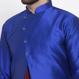 Kaifoo Men Maroon & Blue Layered Kurta with Churidar & Jacket image 5