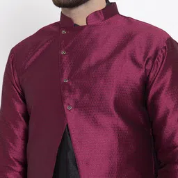 Kaifoo Men Black & Maroon Angrakha Kurta with Churidar image 3