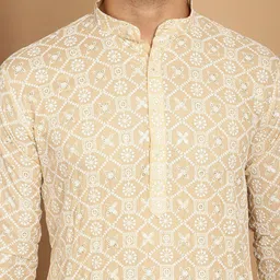 SOJANYA Geometric Embroidered Band Collar Long Sleeves Pure Cotton Kurta With Churidar image 2