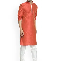 Kaifoo Men Orange Solid Kurta with Churidar image 3