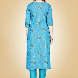 Rujave Floral Printed Thread Work Straight Kurta With Churidar image 4