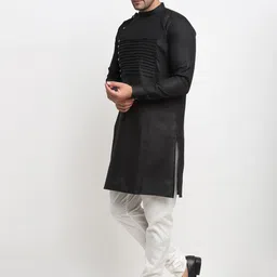 Kaifoo Men Black Angrakha Kurta with Churidar image 4