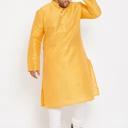 VASTRAMAY Plus Size Men Yellow Kurta with Churidar image 3