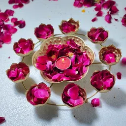 skfhandicraft Dynamic Decore Brass 6 Cup Flower Urli Diya for Pooja, Aarti & Decor Brass Table Diya Set image 3