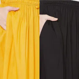 ramadyers Pack of 2 Women Comfort Fit Yellow, Black Viscose Rayon Trousers image 5