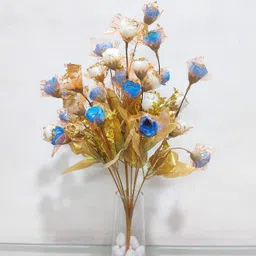 saf BLUE AND CREAM GLITTER FLOWER BUNCHE FOR DECORATION| WITHOUT VASE | Blue Rose Artificial Flower-picture-16