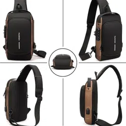 ankzwee Brown Men & Women Sling Bag Small Backpack Stylish Unisex Waterproof Anti-theft CrossBody Bag With Password image 4