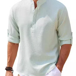 StyleCast Men Band Collar Vertical Striped Cotton Casual Shirt-picture-21