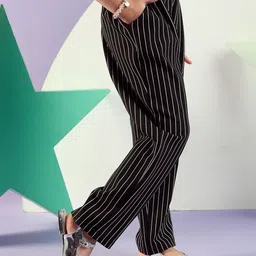 Peppermint Girls Striped Straight Fit Pleated Trousers image 2