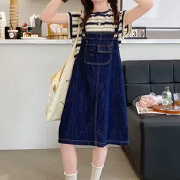 LULU & SKY Girls Striped Top & Denim Pinafore Dungaree image 3