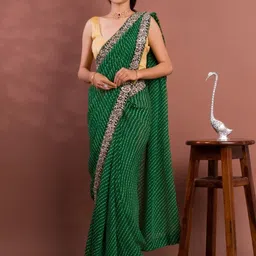 KCPC BANDHANI Green Pure Chiffon Sarees-image-54