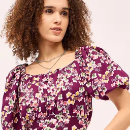 Mayra Women Floral Print Puff Sleeve Cotton Crop Top-picture-34