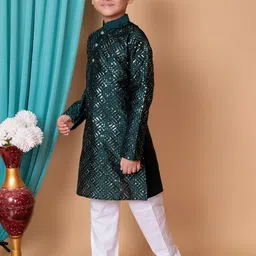 AHLAN APPARELS Boys Ethnic Motifs Embroidered Sequinned Kurta with Pyjamas image 3