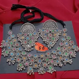 ISLANA Oxidised Silver Multicolor Jewellery Set-image-10