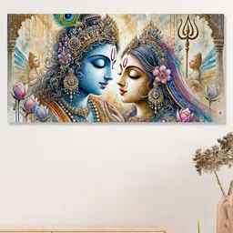 nestroots Blue & Cream Colored Lord Radhakrishna Religious Printed Canvas Wall Painting-image-63