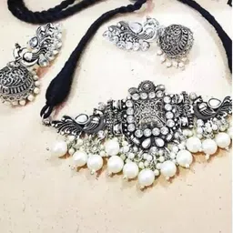 SZN Artificial Stone Studded & Beaded Oxidized Jewellery Set image 2