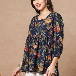 Moda Rapido Floral Print Tie-Up Neck Puff Sleeve Top image 3