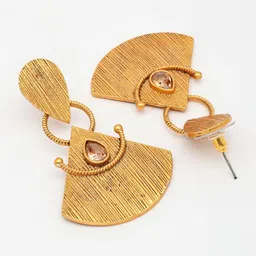 ZENEME Gold Plated CZ Studded Engraved Tribal Drop Earrings image 2