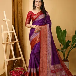 Mitera Checked Zari Art Silk Banarasi Saree-picture-15