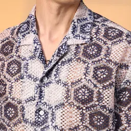 Campus Sutra Men Comfort Cuban Collar Abstract Printed Oversized Casual Shirt image 2