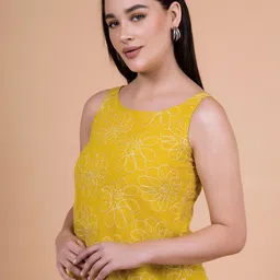 Saffron Threads Floral Embroidered Round Neck Pure Cotton Top image 4